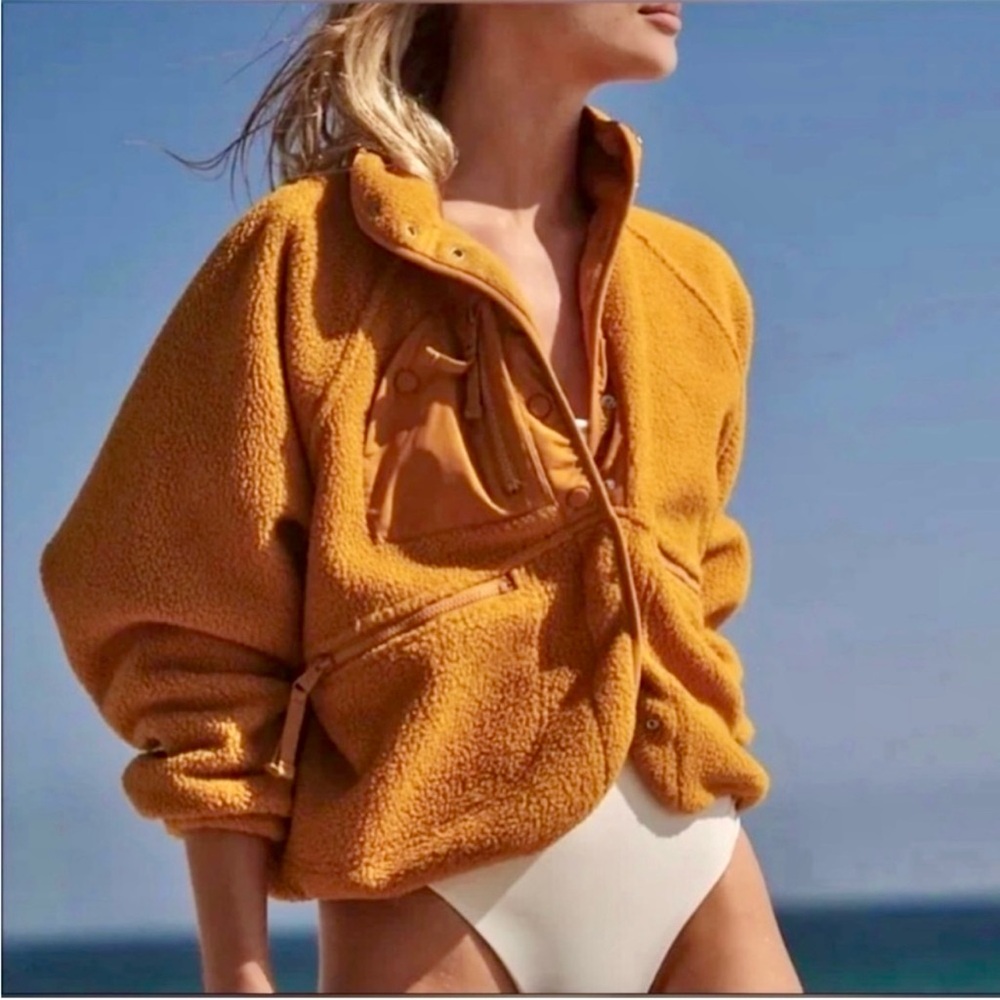 NWT Free People Movement Hit The Slopes Fleece Jacket- Sz Small in Russet Orange